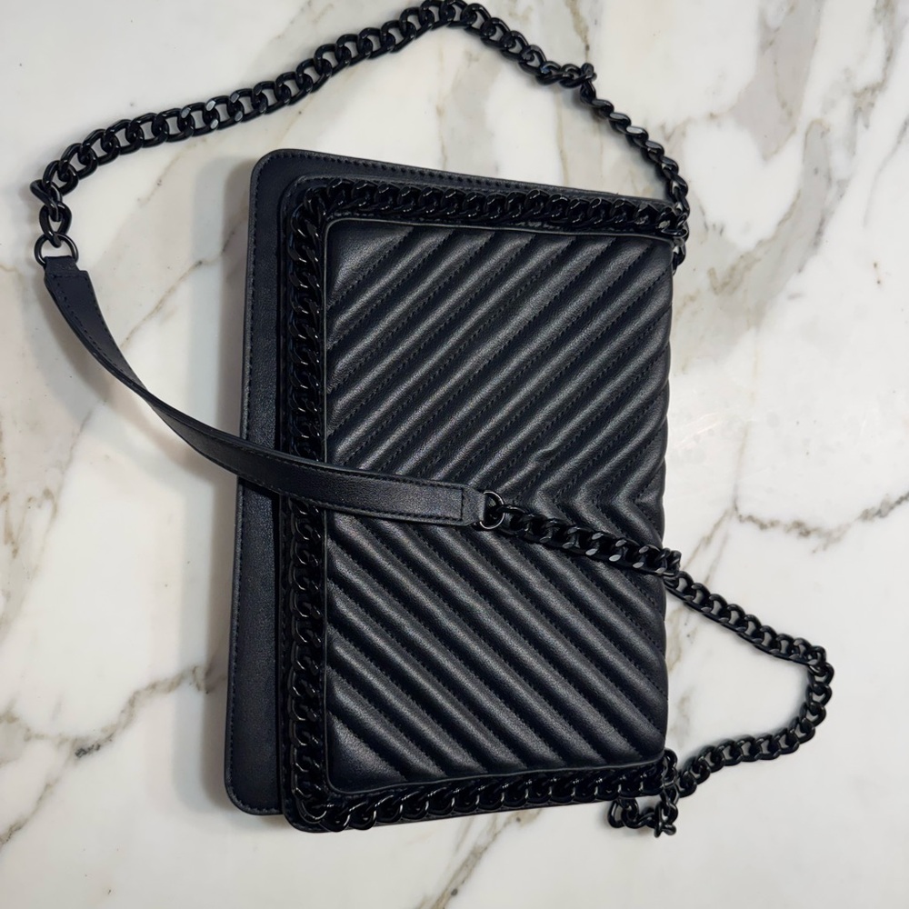 Aldo Black Quilted Chain-Trim Crossbody Bag